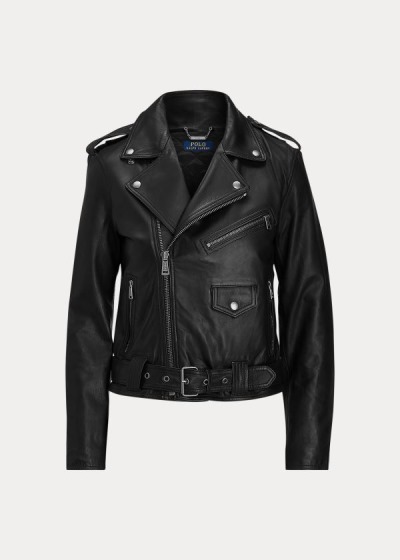 Chaquetas Polo Ralph Lauren Mujer Negros - Lambskin Moto - XVJRF5896